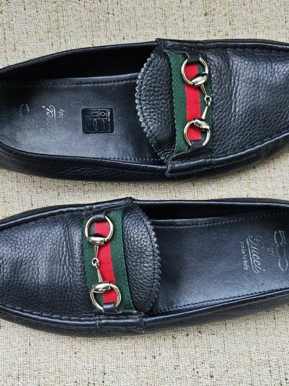 Gucci Men Shoes Loafer Black Leather Upper SlipOn Drive Moc Size 40.5 Made Italy
